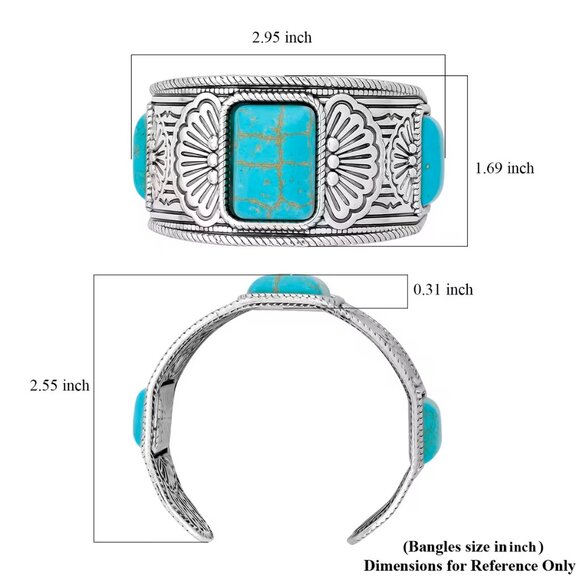 Women's Blue Howlite Cuff Bracelet in Silvertone - Picture 3 of 3